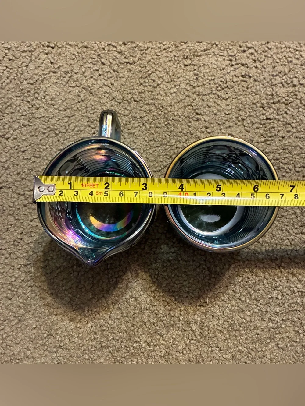 Vintage Iridescent Blue Indiana Carnival Windsor Glass Creamer & Sugar Bowl Set